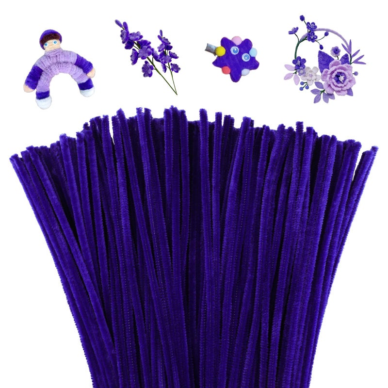 Mnuizu 200pcs Pipe Cleaners,Pipe Cleaners Chenille Stems for Craft, Fuzzy Sticks Christmas Craft Supplies for DIY Art & Creative Crafts Decorations(Purple) - Image 1
